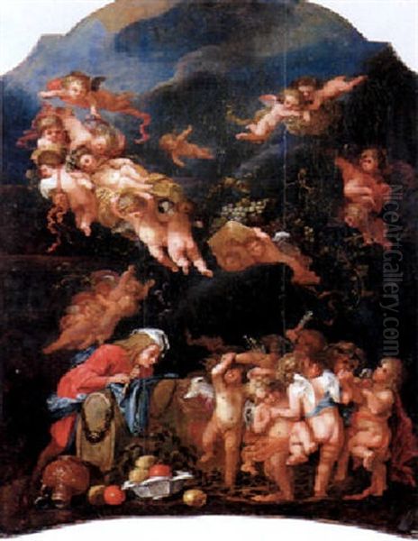 Autumn: Putti At A Bacchanal Oil Painting by Johann Heiss