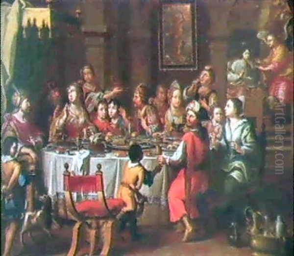 Le Banquet D'esther Et Assuerus Oil Painting by Johann Heiss