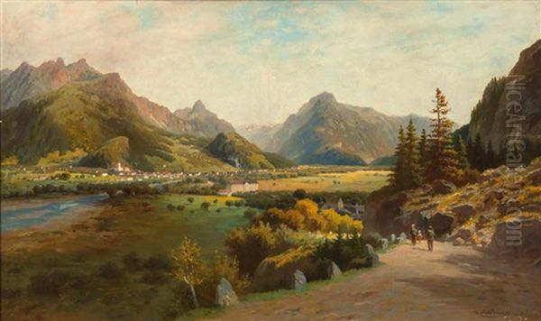 Blick Auf Bludenz Vor Alpenkulisse An Einem Prachtvollen Sommertag Oil Painting by Paul Heitinger