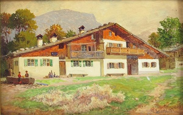 Haus Bei Berchtesgaden Oberbayern Oil Painting by Paul Heitinger