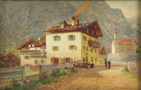 Bei Hall Tirol. Malerisches Kirchdorf Im Sonnigen Licht Oil Painting by Paul Heitinger