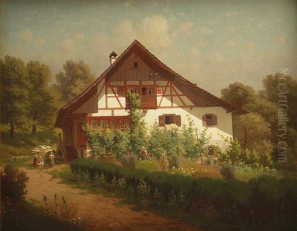 Bauernhaus In Sommerlandschaft Oil Painting by Paul Heitinger