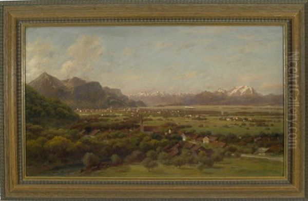 Blick Von Einer Anhohe Auf Dornbirn Und Das Rheintal Mit Santismassiv Oil Painting by Paul Heitinger