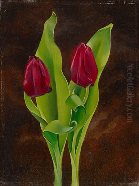 Zwei Tulpen Oil Painting by August Heitmueller