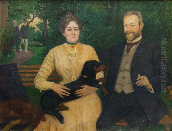 The Michelets In A Garden Oil Painting by August Heitmueller