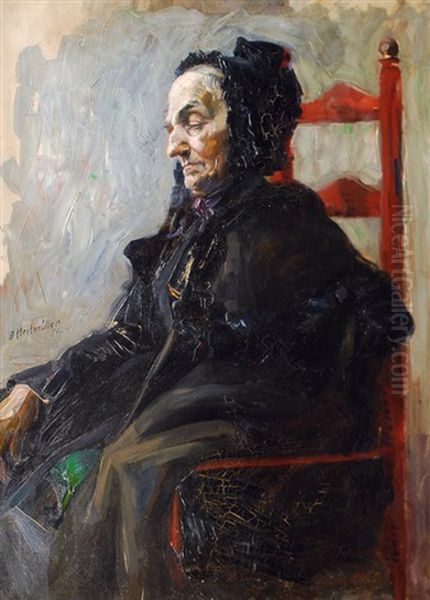 Woman Sitting In A Red Chair Oil Painting by August Heitmueller