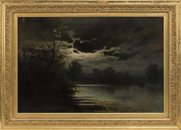 Nocturnal River View, Oil Painting by Joseph Antonio Hekking