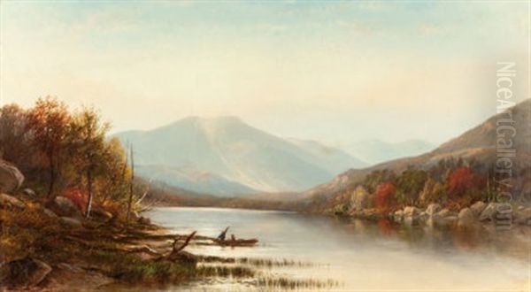 Canoeing On The Hudson In Autumn Oil Painting by Joseph Antonio Hekking