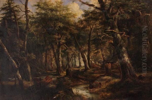 A Wooded Landscape With A Stream Oil Painting by Joseph Antonio Hekking