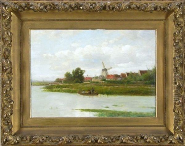 Landscape With Windmill Oil Painting by Joseph Antonio Hekking