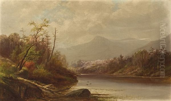 River Landscape In Autumn Oil Painting by Joseph Antonio Hekking