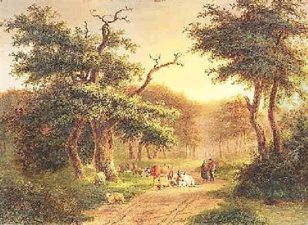 Waldlandschaft Mit Hirten Und Vieh Oil Painting by Joseph Antonio Hekking