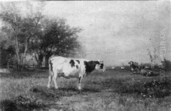 Cows In A Field Oil Painting by Joseph Antonio Hekking