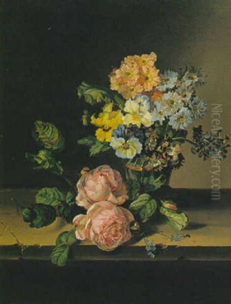 Still Life With Flowers On A Ledge Oil Painting by Willem Hekking