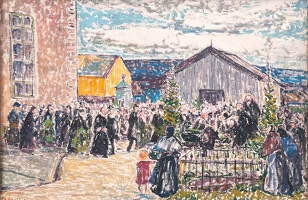 Kirchgang In Roros, Norwegen Oil Painting by Alfred Hermann Helberger