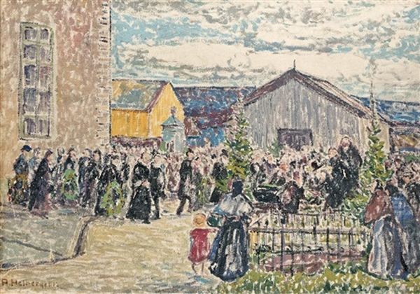 Markt In Roros/norwegen Oil Painting by Alfred Hermann Helberger