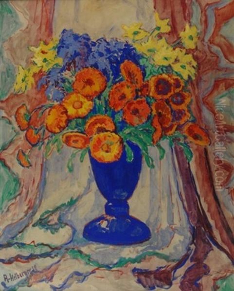 Blumenstillleben In Blauer Vase Oil Painting by Alfred Hermann Helberger