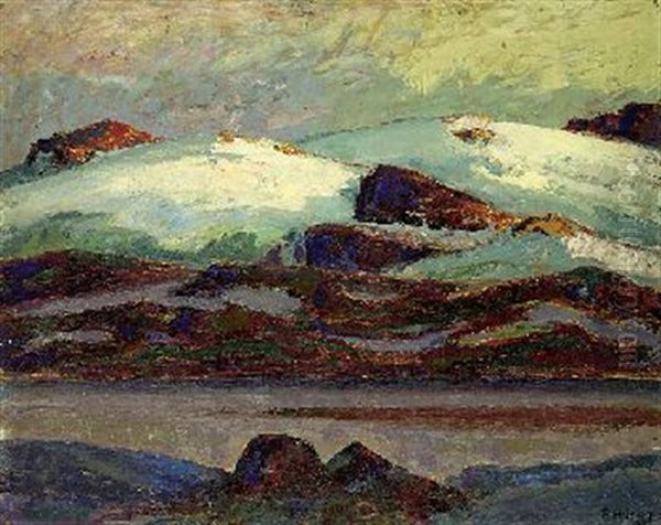 Norwegische Winterlandschaft (+ Zwei Frauen Vor Norwegischer Landschaft, Verso) Oil Painting by Alfred Hermann Helberger