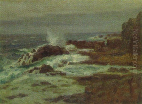 Meeresbrandung An Felsiger Kuste (bornholm?) Oil Painting by Alfred Hermann Helberger