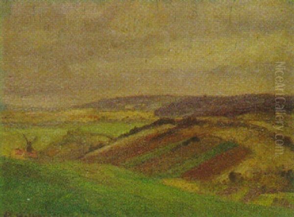 Hugelige Landschaft Mit Windmuhle Oil Painting by Alfred Hermann Helberger