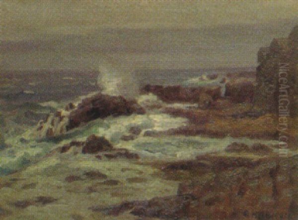 Meeresbrandung An Felsiger Kuste (bornholm ?) Oil Painting by Alfred Hermann Helberger