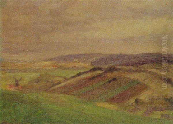 Hugelige Landschaft Mit Windmuhle Oil Painting by Alfred Hermann Helberger