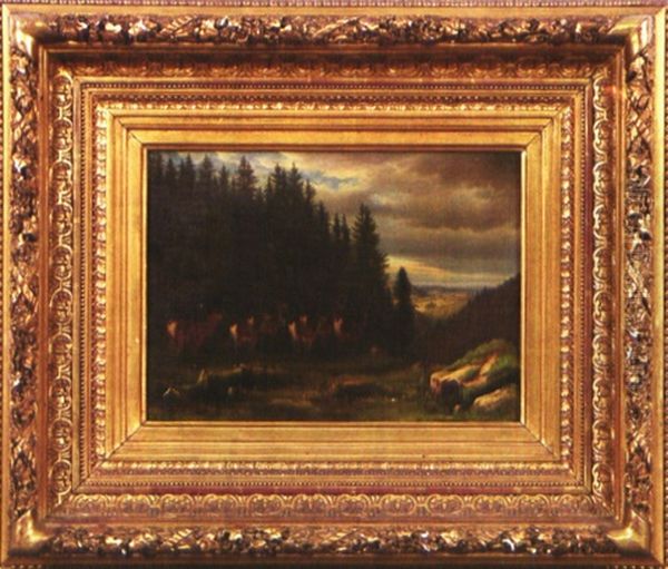 Rotwildrudel Auf Einer Anhohe Im Mittelgebirge Oil Painting by Jules Chretien Helbig