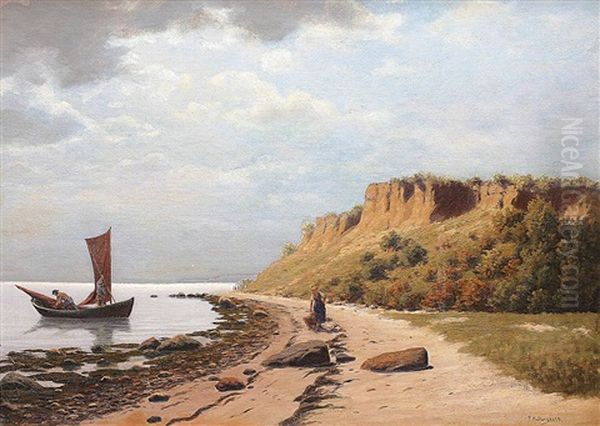 Weite Ostseekuste Mit Fischerboot Und Einer Frau Am Strand by Peter Helbig