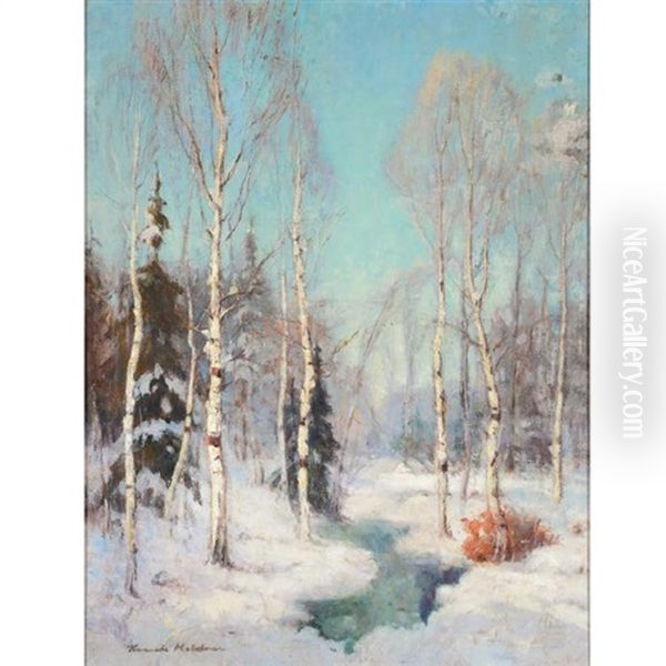 Birches In Winter Oil Painting by Knute Heldner