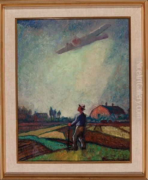 Farmer Watching A Crop Duster by Knute Heldner