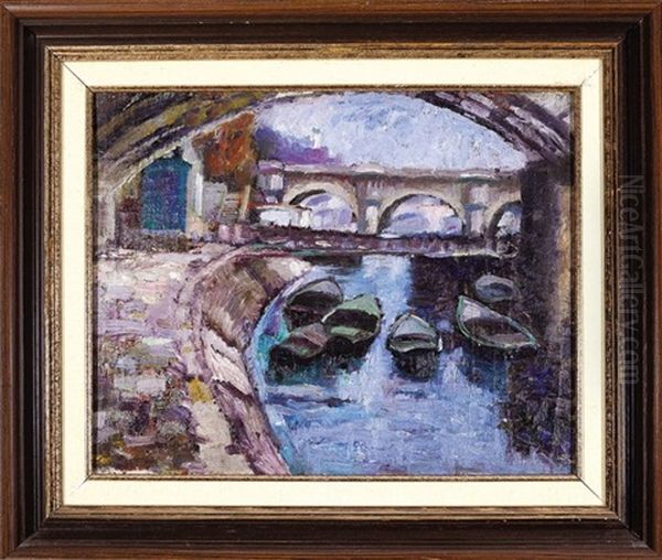 Under The Bridge - Paris Oil Painting by Knute Heldner