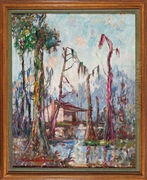 Fishermen's Cabin In The Louisiana Bayou Oil Painting by Knute Heldner