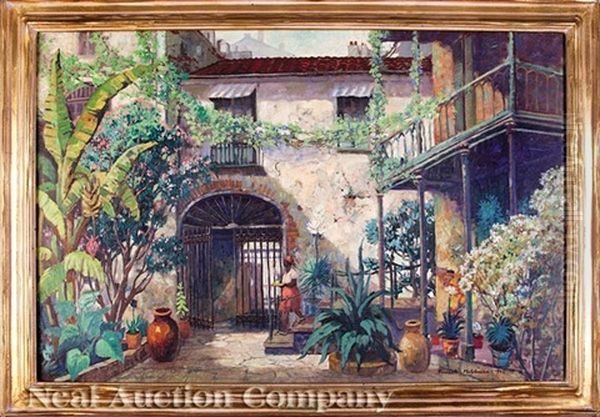 Southern Tranquility (courtyard Behind 726 St. Peter St., Preservation Hall, New Orleans) Oil Painting by Knute Heldner