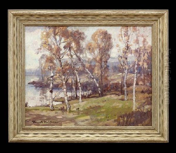 Birch Trees In Autumn Oil Painting by Knute Heldner