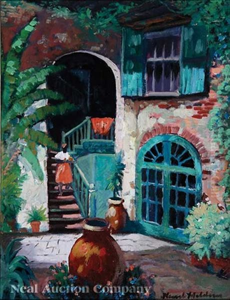 Brulatour Courtyard, Royal Street, French Quarter Oil Painting by Knute Heldner