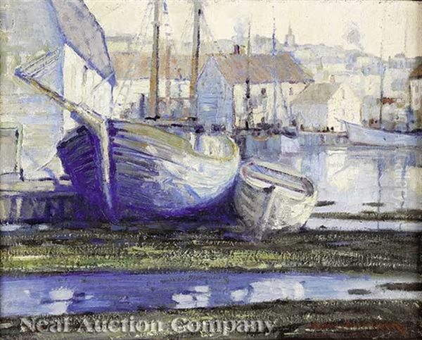 Low Tide, Gloucester Harbor Oil Painting by Knute Heldner