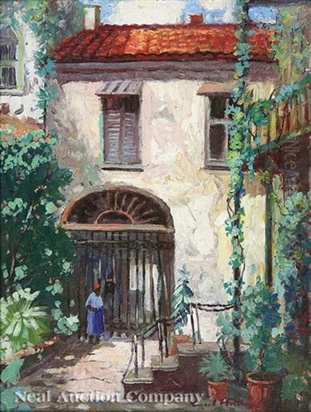 French Quarter Courtyard Oil Painting by Knute Heldner