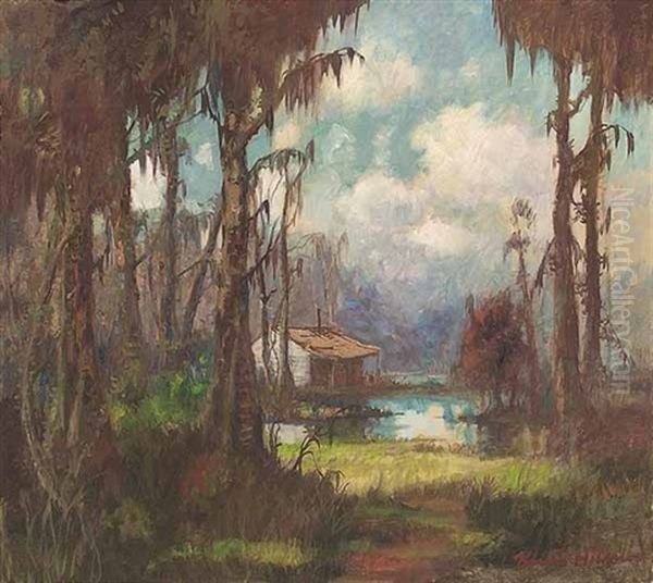 Swamp Scene With Cabin by Knute Heldner