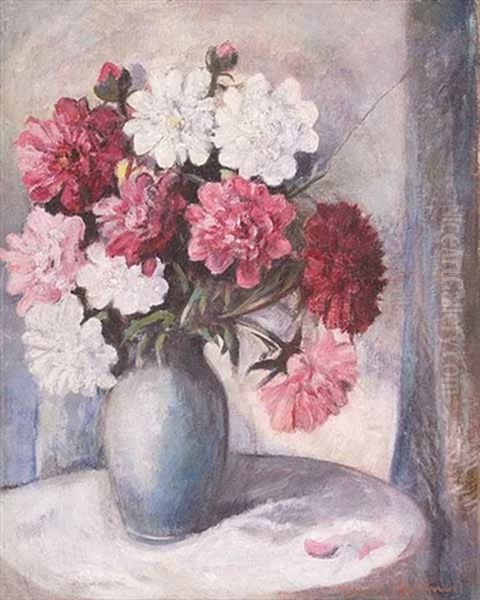 Still Life With Peonies Oil Painting by Knute Heldner