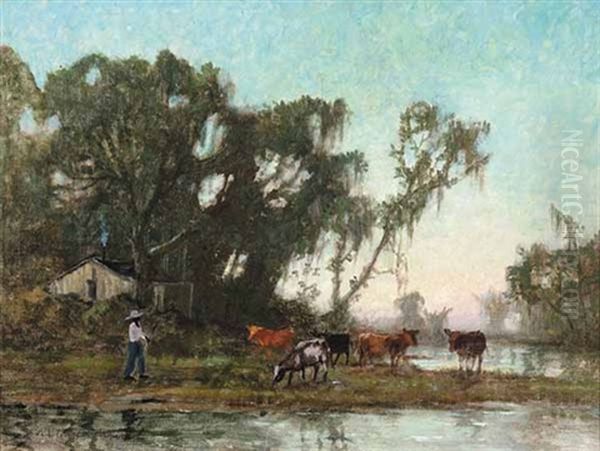 Black Man Herding Cattle by Knute Heldner