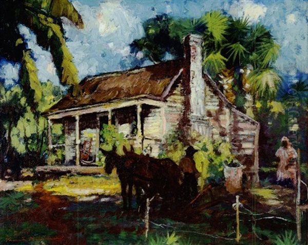 Louisiana Farm Scene With Figures by Knute Heldner