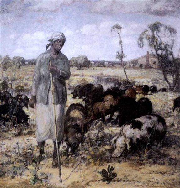 The Pig Woman - A Southern Idyl Oil Painting by Knute Heldner