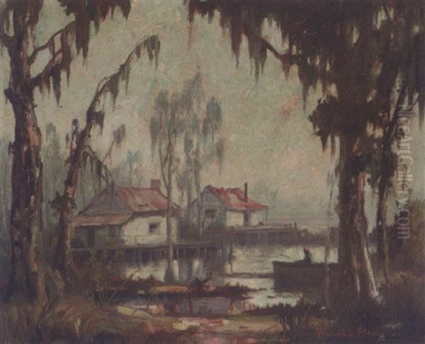 Cabins On The Bayou Oil Painting by Knute Heldner