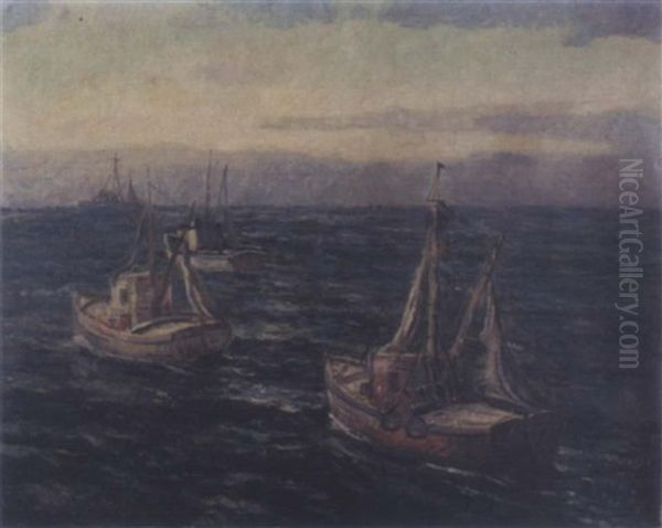 Shrimp Boats Oil Painting by Knute Heldner