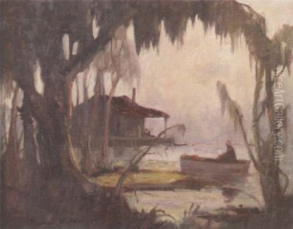 Louisiana Bayou Fishermen And Cabin by Knute Heldner