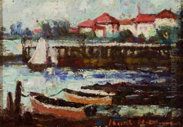 Lakefront Dock With Sailing And Fishing Boats by Knute Heldner