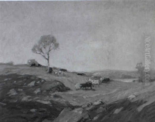 Landscape With Grazing Cattle by Knute Heldner