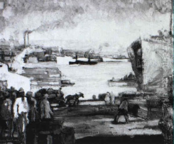 Dock Scene On The Mississippi River by Knute Heldner