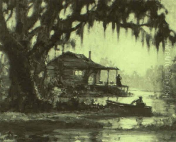 Cajun Shack And Fisherman by Knute Heldner