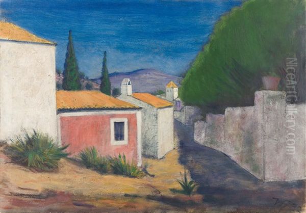 Hauser In Andratx Auf Mallorca Oil Painting by Werner Heldt